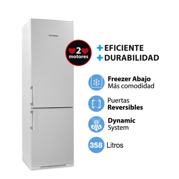 HELADERA KOHINOOR C/FREEZER ABAJO 2MOT 358L KGS4094/7 BL