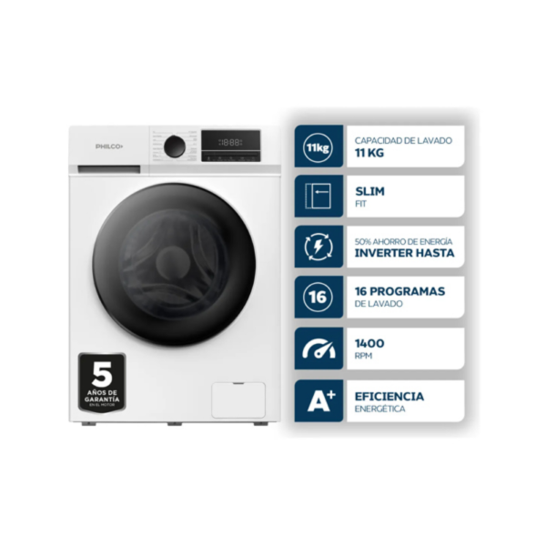 LAVARROPAS PHILCO C/FRONTAL 11KGRS 11C3ABN BLANCO