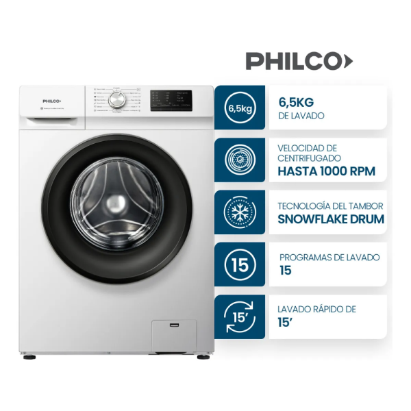 LAVARROPAS PHILCO 6.5KG  800RPM PHLF6510B2 BLANCO