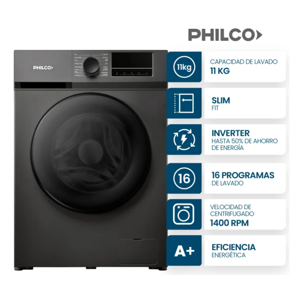 LAVARROPAS PHILCO C/FRONTAL 11KGRS DARK GRAY PHLF111DGN2
