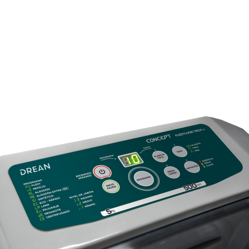 Lavarropas Carga Superior 5 Kg Blanco Drean - CONCEPT FUZZY LOGIC TECH V1