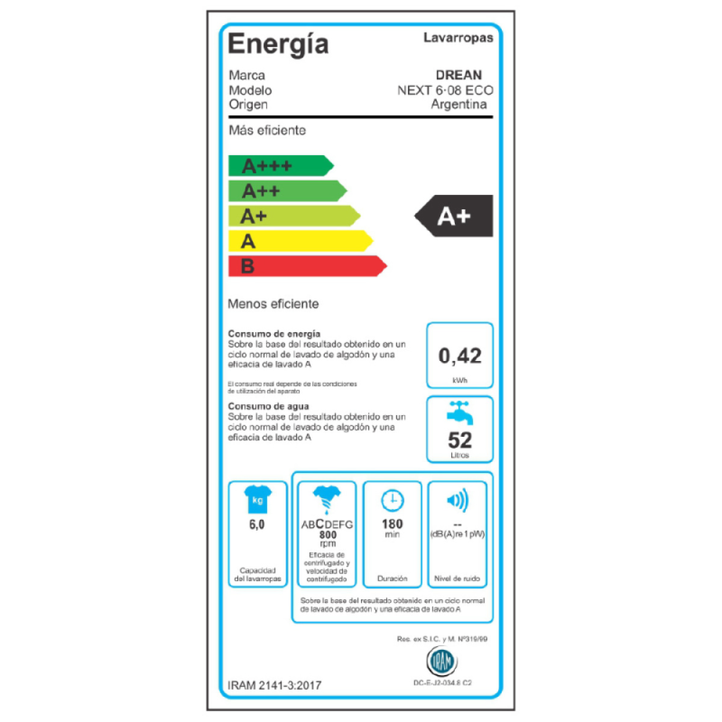 Lavarropas Carga Frontal 6 Kg Blanco Drean - NEXT 6.08 ECO