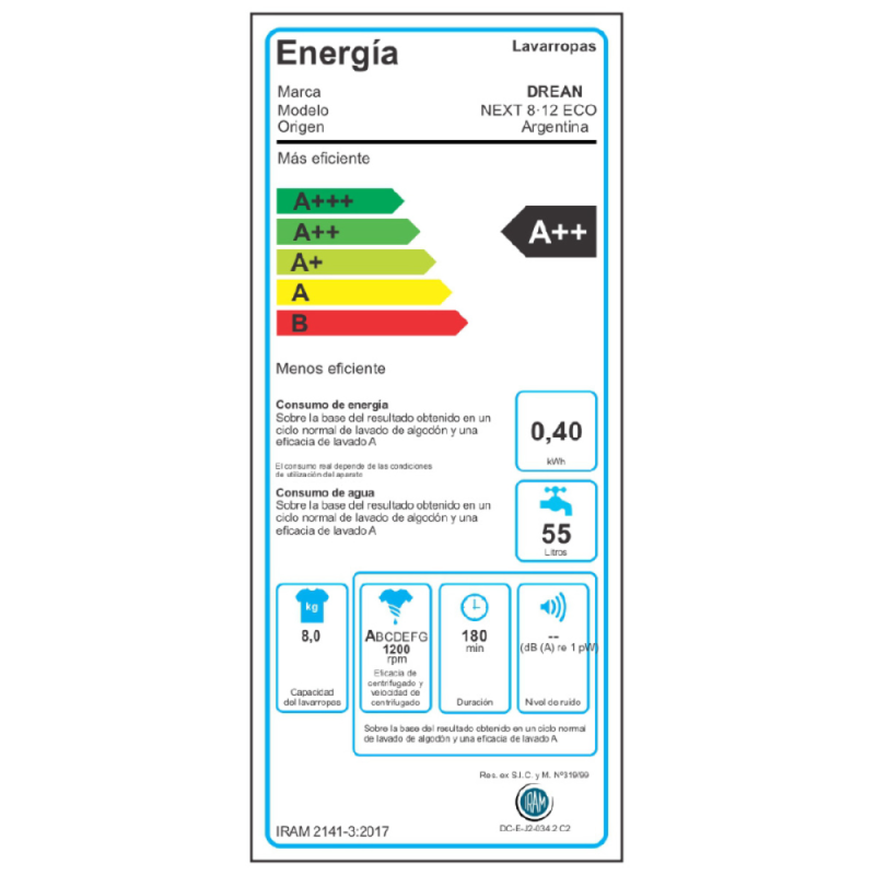 Lavarropas Carga Frontal 8 Kg Blanco Drean - NEXT 8.12 ECO