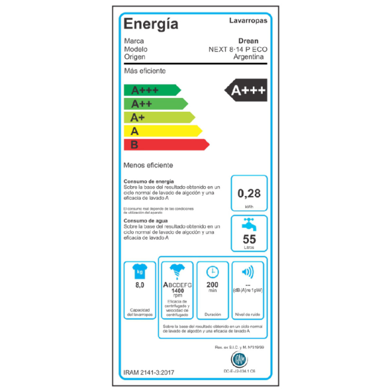 Lavarropas Carga Frontal Inverter 8 Kg Blanco Drean - NEXT 8.14 P ECO