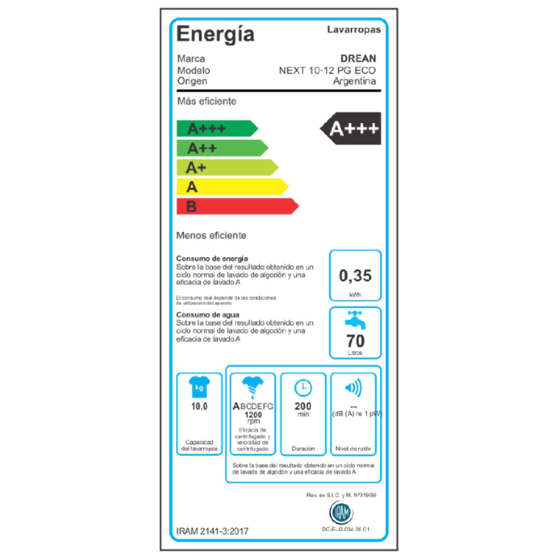 Lavarropas Carga Frontal Inverter 10 Kg Gris Drean - NEXT 10.12 PG ECO