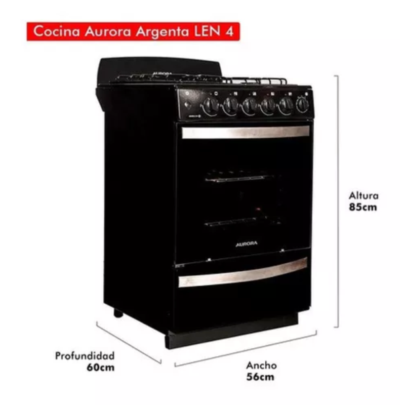 COCINA AURORA ARGENTA LEN 4 NEGRA