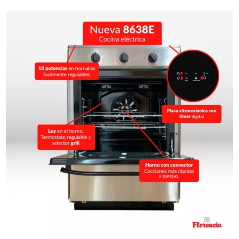 COCINA FLORENCIA 8638E ELECTRICA C/ANAFE VITROC AC/NE