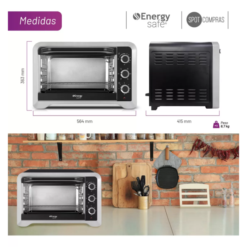 HORNO ENERGY SAFE ELECTRICO 45LTS NEGRO TOES-45N