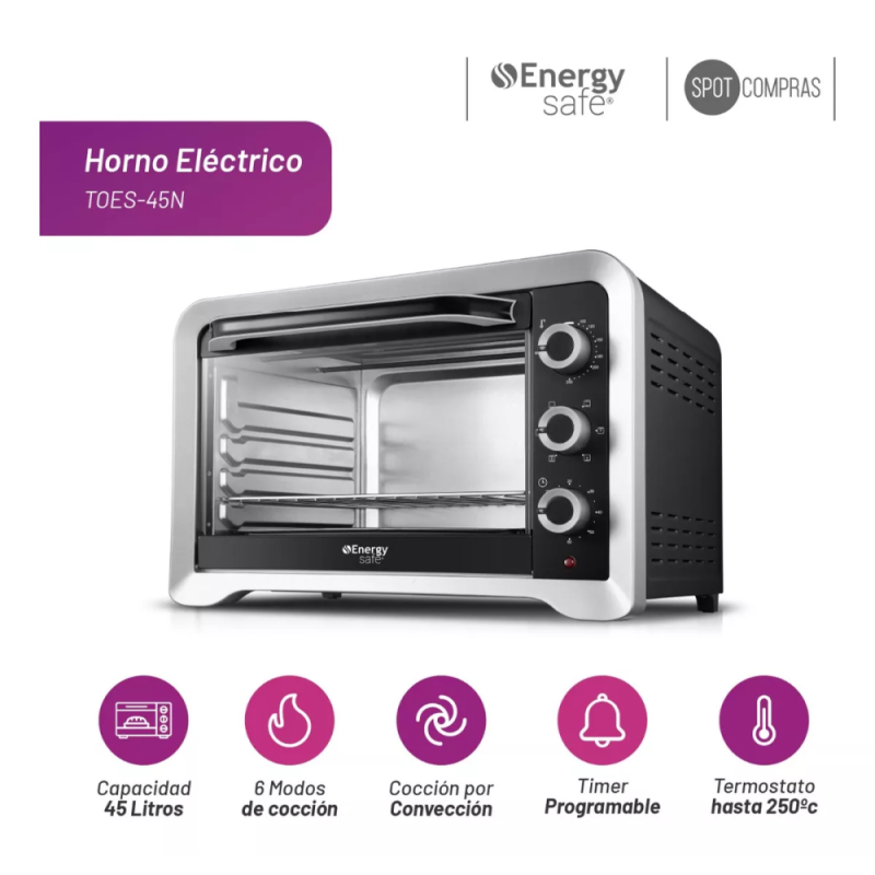 HORNO ENERGY SAFE ELECTRICO 45LTS NEGRO TOES-45N