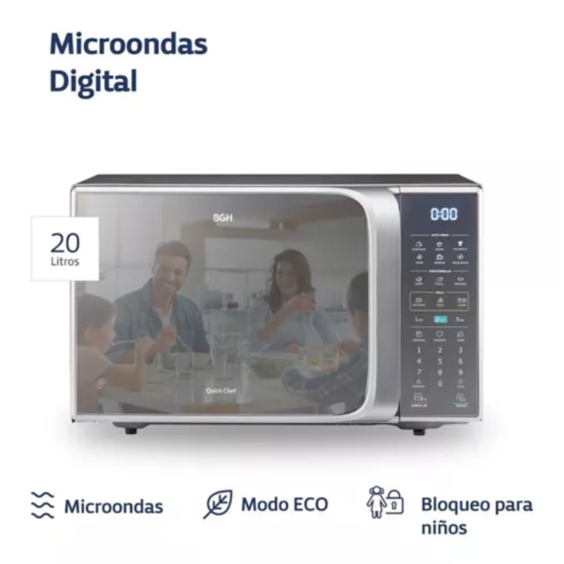 MICROONDAS BGH 20L DIGITAL B120DS20 SILVER