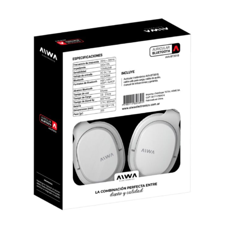 AURICULAR AIWA INALAMBRICO BLUETOOTH AVA-BT301B BLANCO
