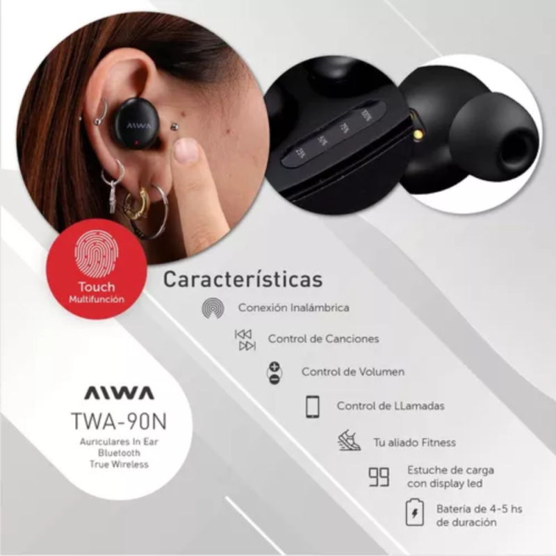 AURICULAR AIWA INALAMBRICO TWA-90N NEGRO