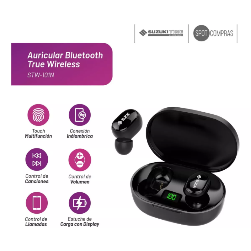 AURICULAR SUZUKI INALAMBRICO TIME IN EAR STW-101N NEGRO