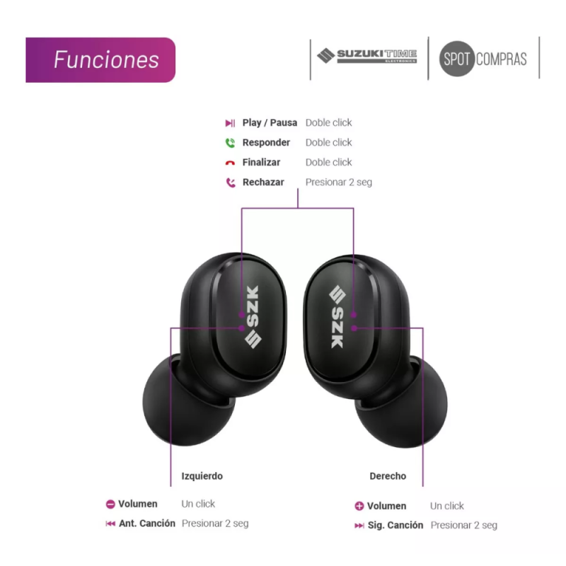AURICULAR SUZUKI INALAMBRICO TIME IN EAR STW-101N NEGRO
