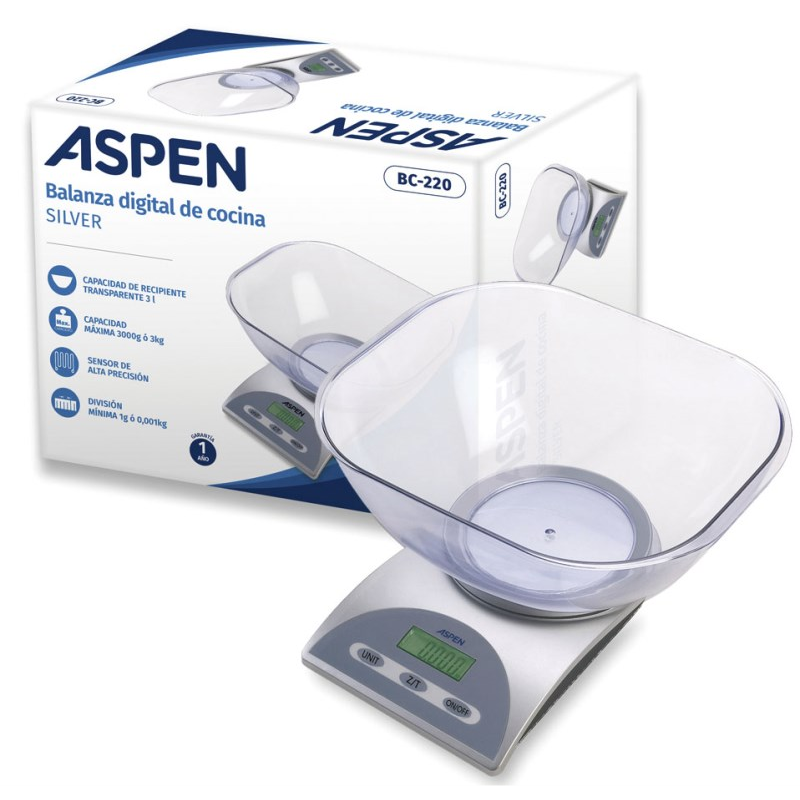 BALANZA COCINA ASPEN DIGITAL BC220 SILVER