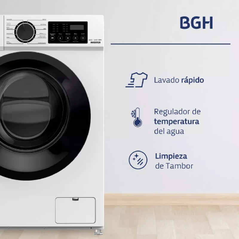 LAVARROPAS BGH INVERTER 8KG BWFI08W24AR BLANCO