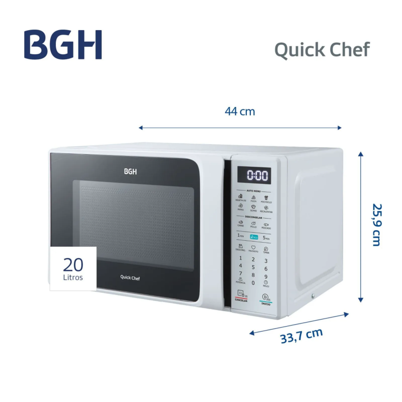 MICROONDAS BGH 20L DIGITAL B120DB20I20 BLANCO