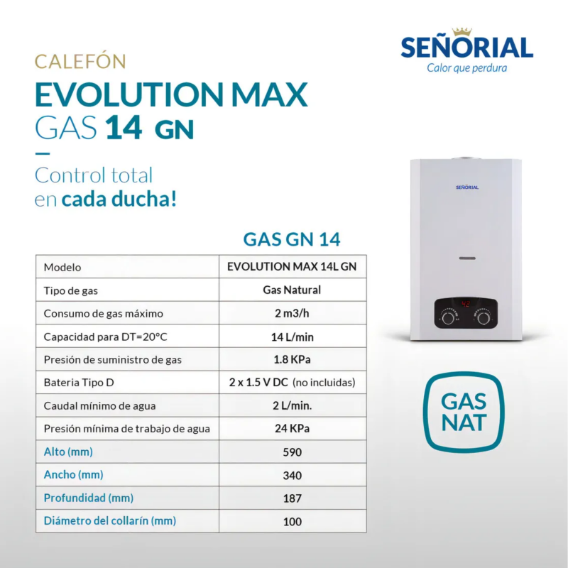 CALEFON SEÑORIAL EVOLUTION MAX 14L GN