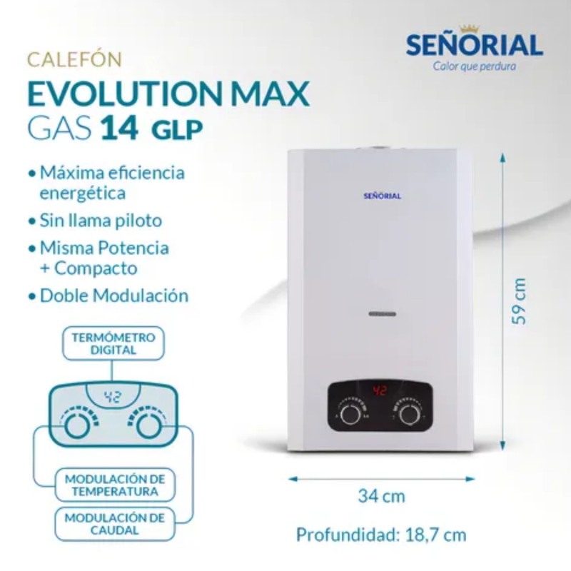 CALEFON SEÑORIAL EVOLUTION MAX 14L GLP