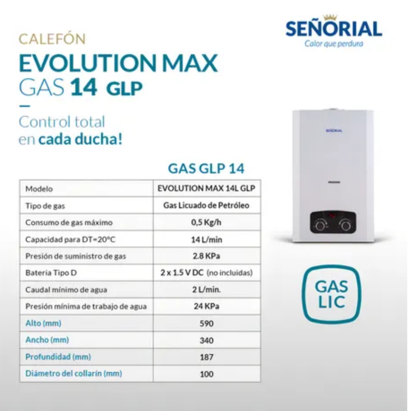 CALEFON SEÑORIAL EVOLUTION MAX 14L GLP
