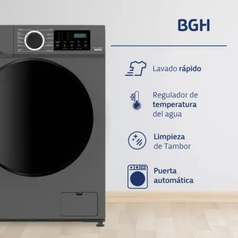 LAVARROPAS BGH INVERTER 8KG BWFI08S24AR PLATA