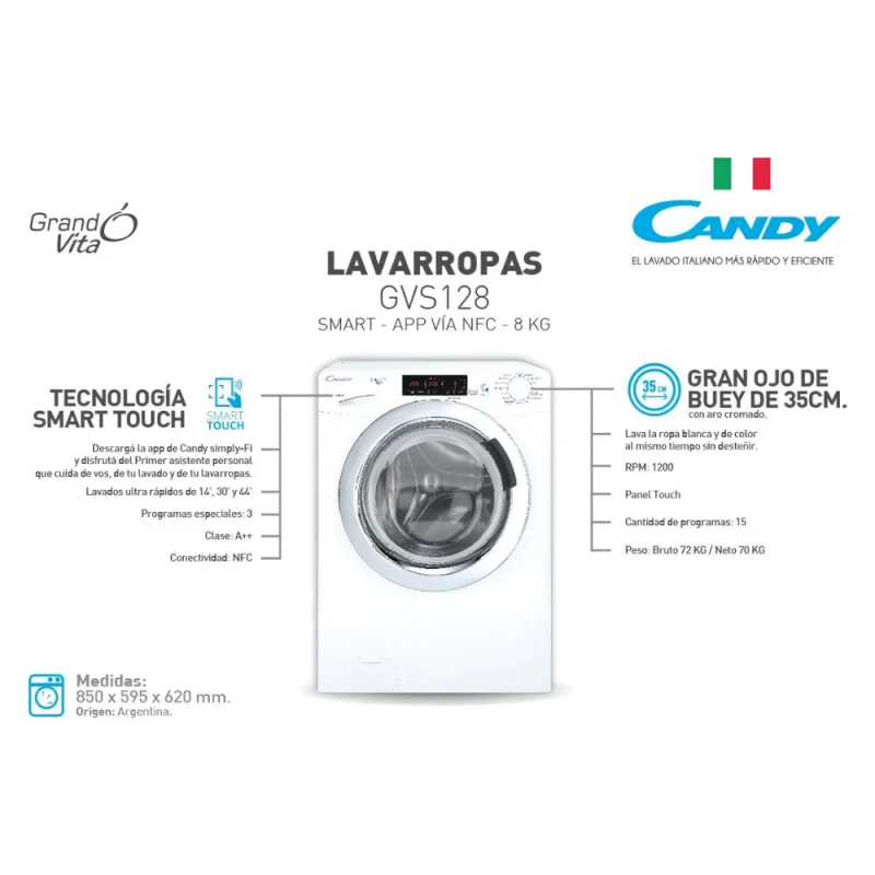 LAVARROPAS CANDY 8KGRS 1200 128TC3-12 LVR BLANCO