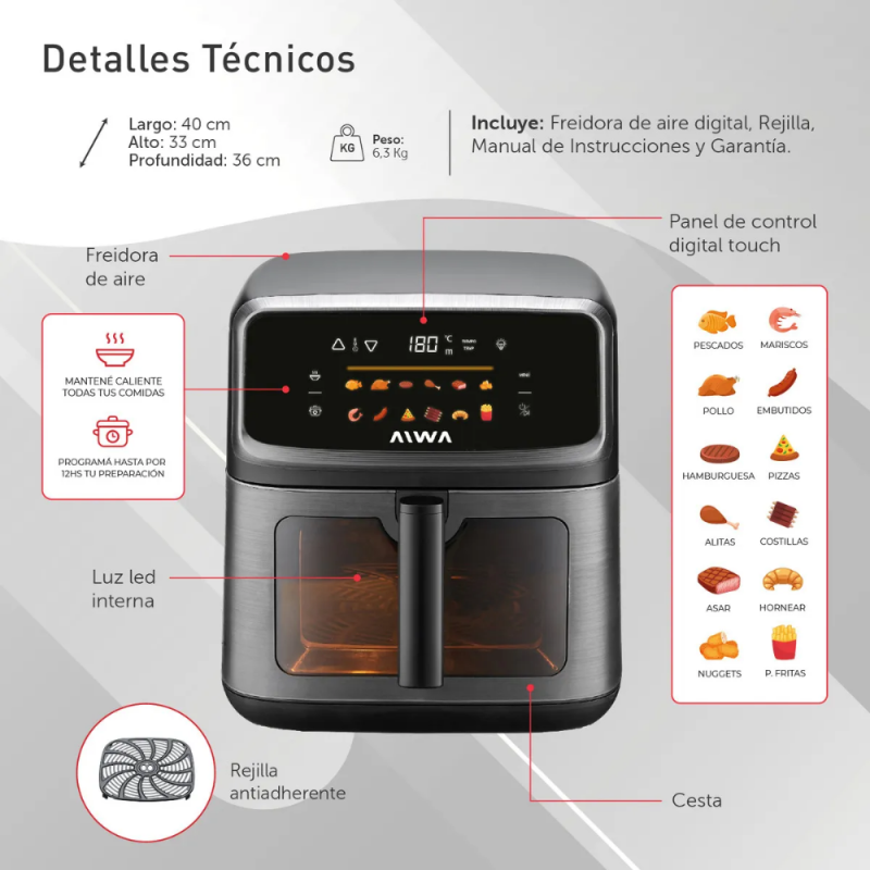 FREIDORA DE AIRE AIWA 10L AW-FA100I