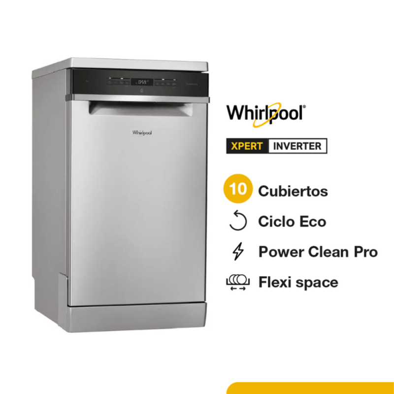 LAVAVAJILLAS WHIRLPOOL 10 CUBIERTOS WSFO3T2 ACERO INOX