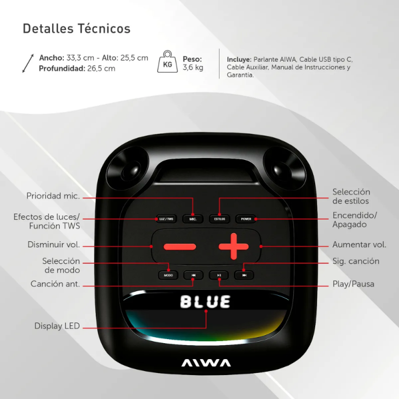 PARLANTE AIWA TORRE AW-P180