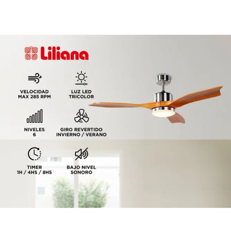 VENTILADOR LILIANA DE TECHO 1.37M 60W DIG LUZ VTHM601