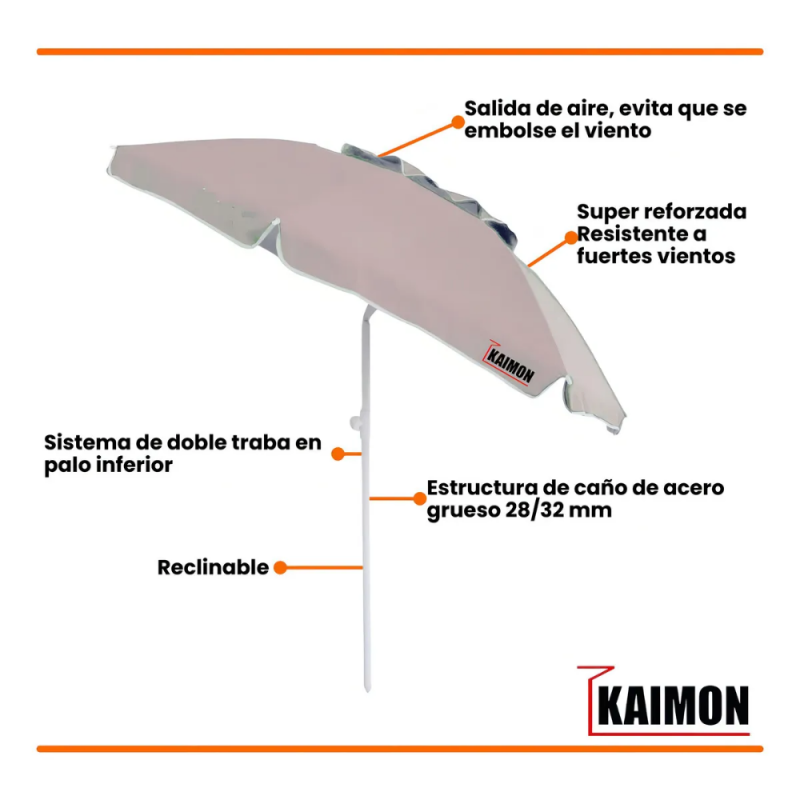 SOMBRILLA KAIMON 2MTS CON DEFLECTOR DE VIENTO  GRIS
