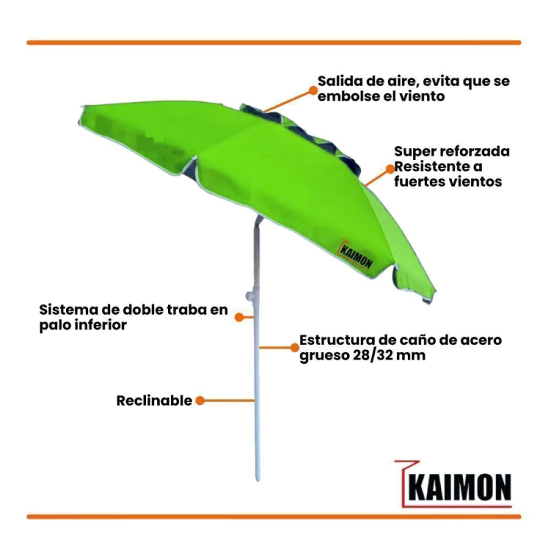 SOMBRILLA KAIMON 1.80MTS CON DEFLECTOR DE VIENTO  VERDE