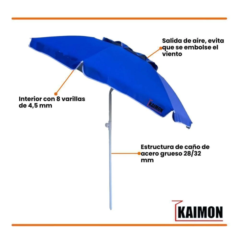 SOMBRILLA KAIMON 2MTS CON DEFLECTOR DE VIENTO  AZUL