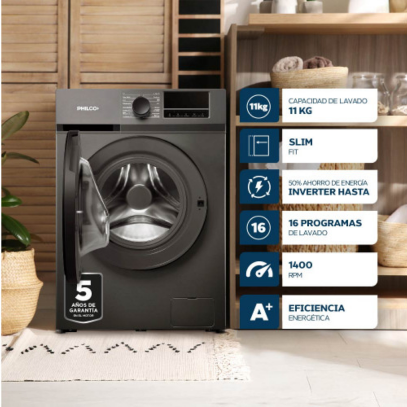 LAVARROPAS PHILCO C/FRONTAL 11KGRS 11C3AGN DARK GRAY