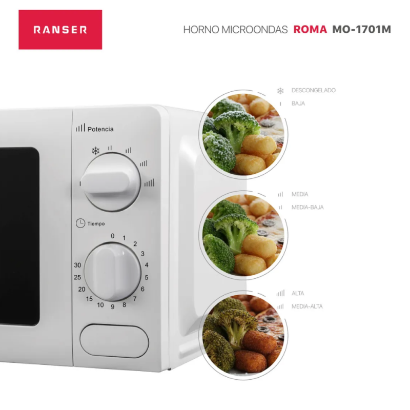 MICROONDAS RANSER 20L ROMA MO-1701M BLANCO MECANICO