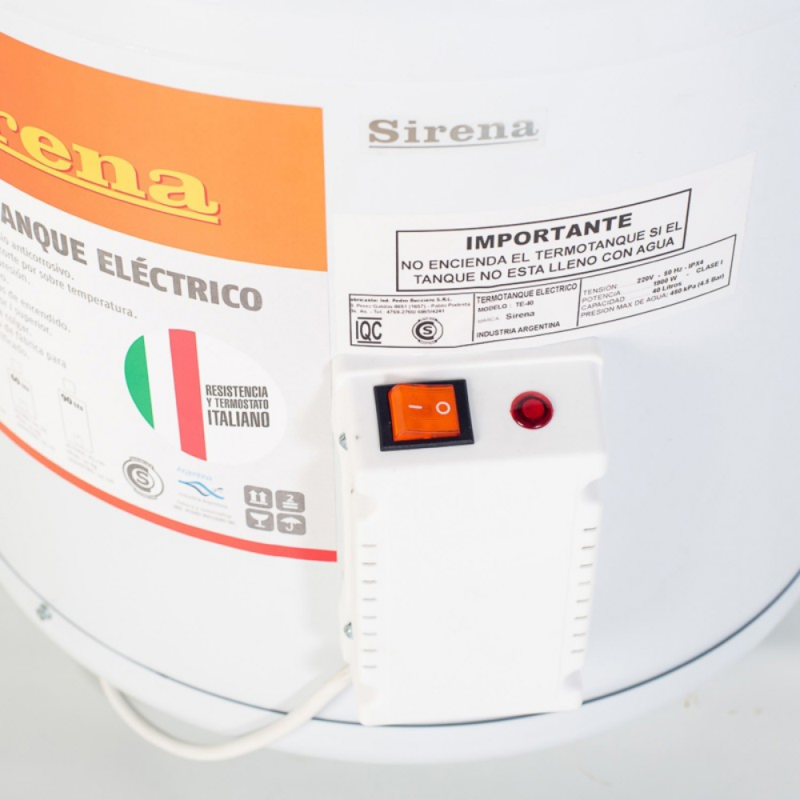 TERMOTANQUE SIRENA ELECTRICO 40LTS SUP/INF TE-40