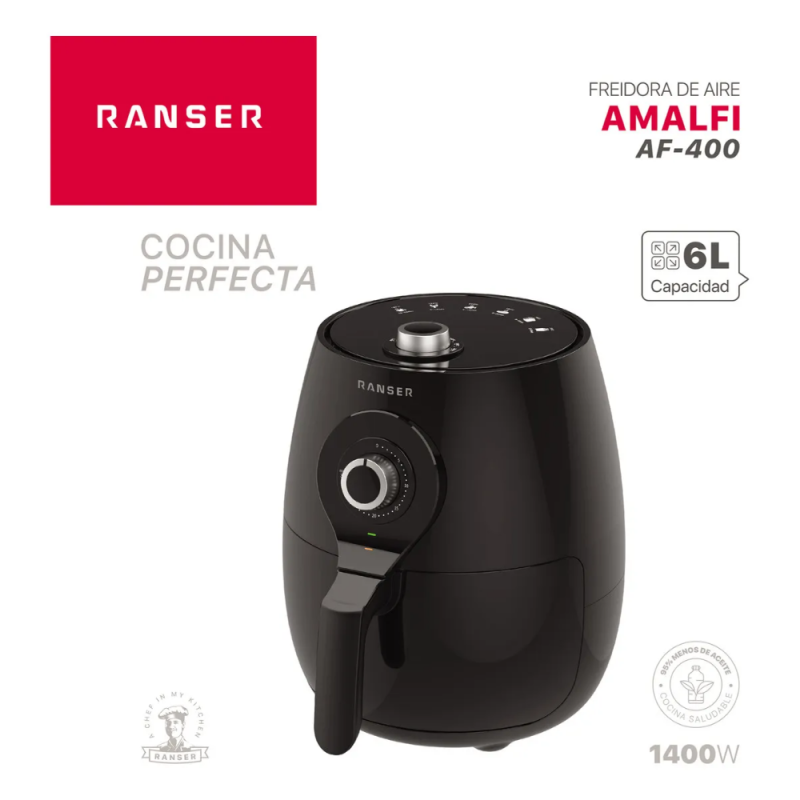 FREIDORA DE AIRE RANSER MECANICA AMALFI AF-400 6L NEGRA