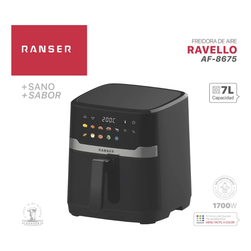 FREIDORA DE AIRE RANSER DIGITAL RAVELLO AF-8675W 7L NEGRA