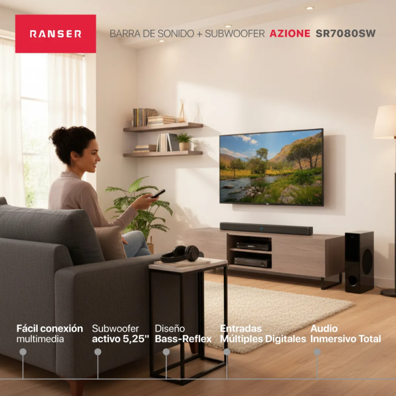 BARRA DE SONIDO RANSER 2.1 AZIONE SB7080SW NEGRA