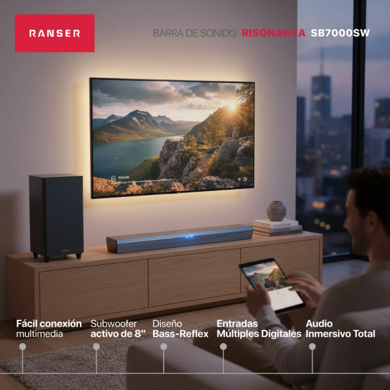 BARRA DE SONIDO RANSER 2.1 RISONANZA SB7000SW