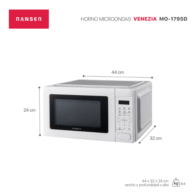 MICROONDAS RANSER 20L VENEZIA MO-1795D DIGITAL BLANCO
