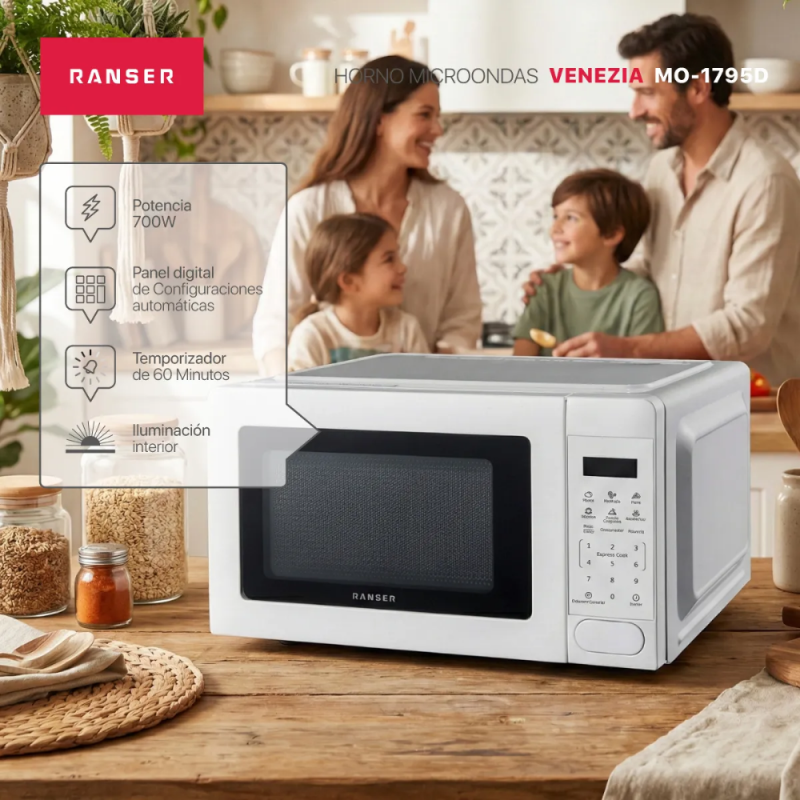 MICROONDAS RANSER 20L VENEZIA MO-1795D DIGITAL BLANCO