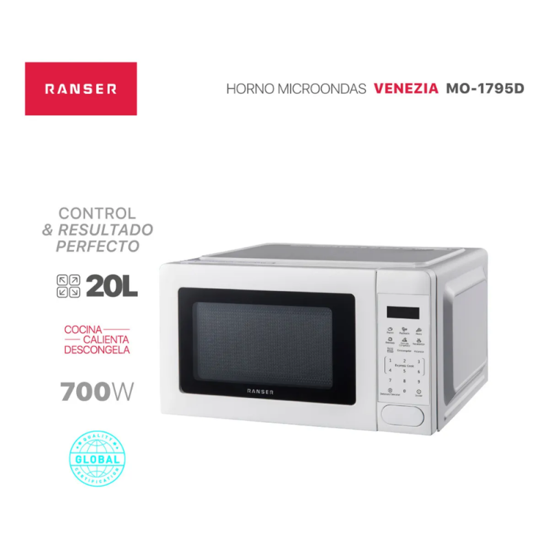 MICROONDAS RANSER 20L VENEZIA MO-1795D DIGITAL BLANCO