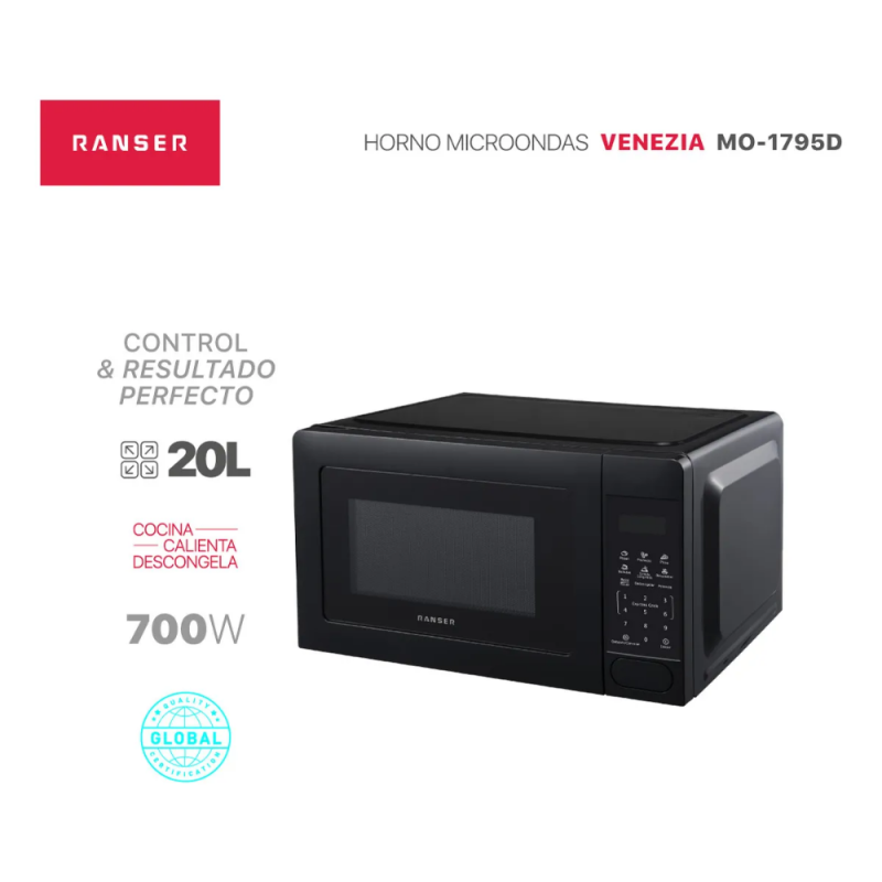 MICROONDAS RANSER 20L VENEZIA MO-1795D DIGITAL NEGRO