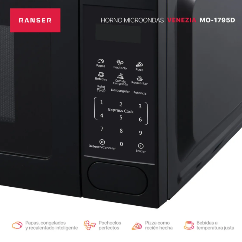 MICROONDAS RANSER 20L VENEZIA MO-1795D DIGITAL NEGRO