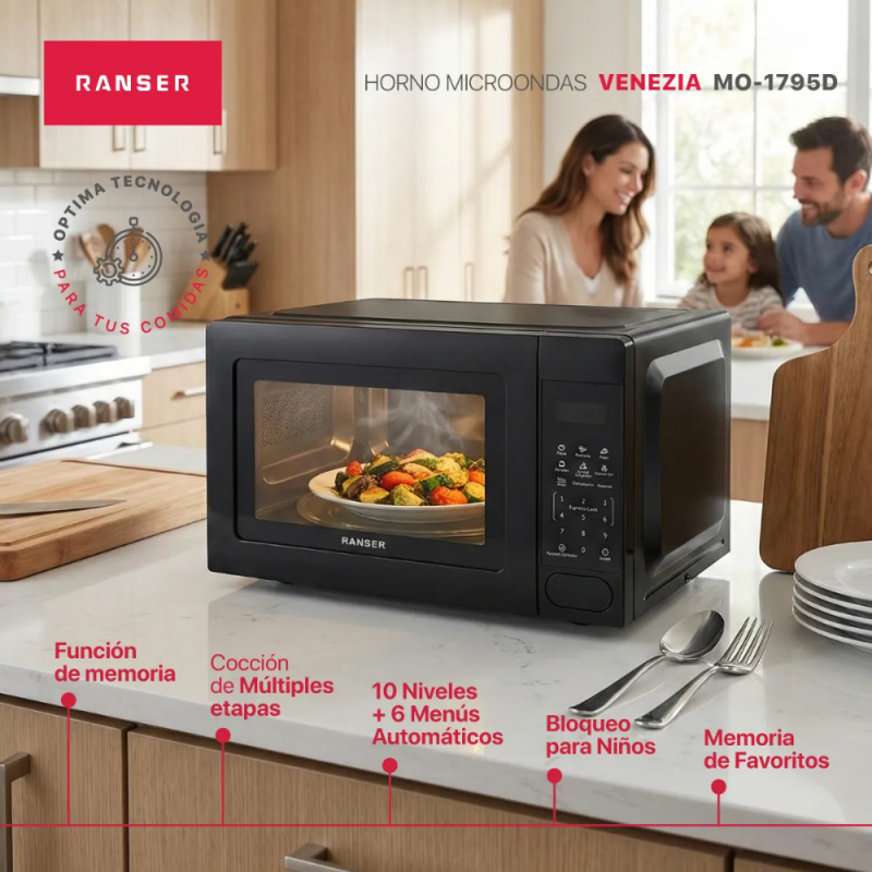 MICROONDAS RANSER 20L VENEZIA MO-1795D DIGITAL NEGRO