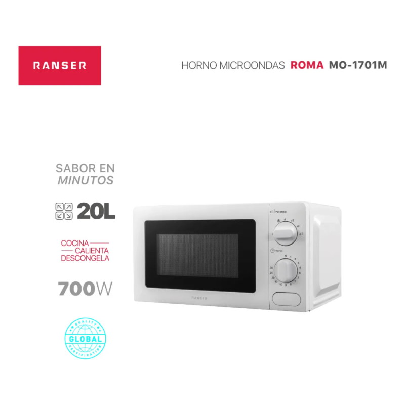 MICROONDAS RANSER 20L ROMA MO-1701M BLANCO MECANICO