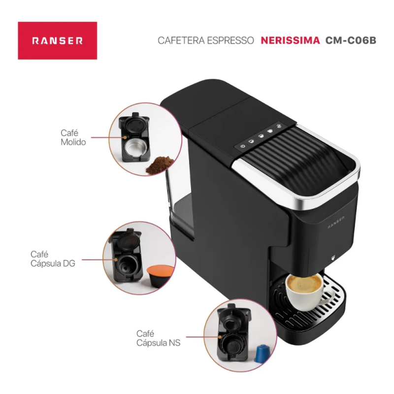 CAFETERA RANSER ESPRESSO NERISSIMA CM-C06B NEGRA