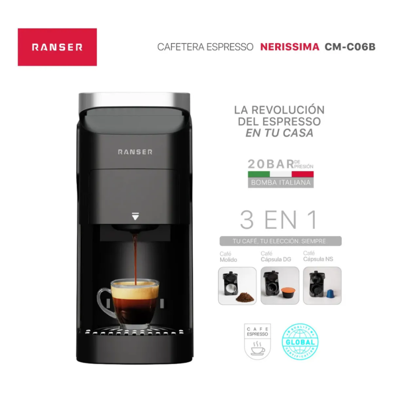 CAFETERA RANSER ESPRESSO NERISSIMA CM-C06B NEGRA