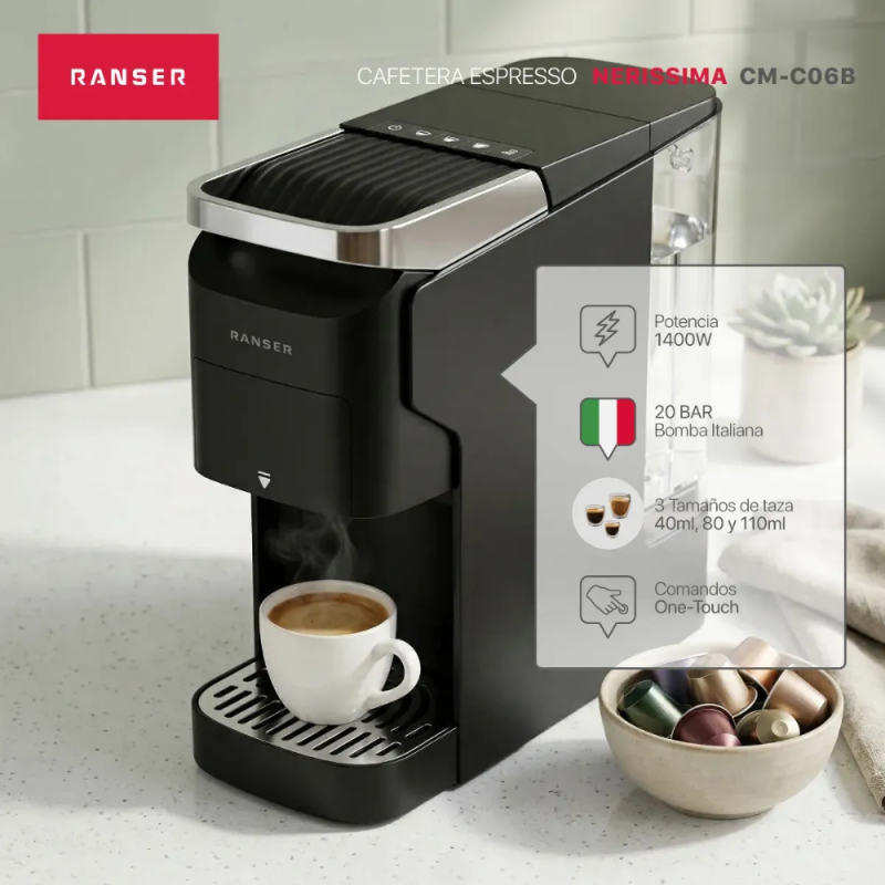 CAFETERA RANSER ESPRESSO NERISSIMA CM-C06B NEGRA